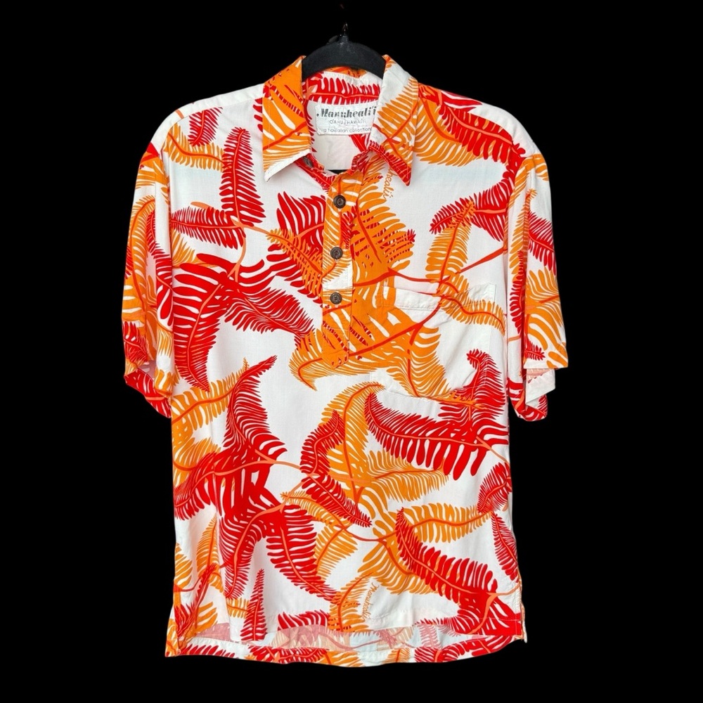 Vintage Manuhealii white tag shirt pullover rayon Fern print Small